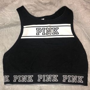 Pink high neck sports bra
